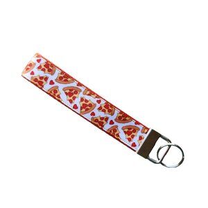 Handmade pizza key fob, food wristlet keychain